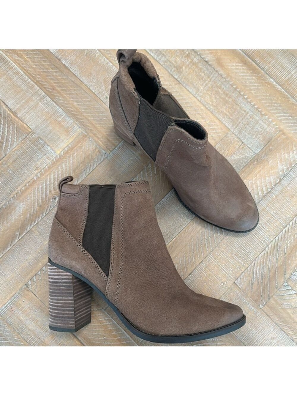 Franco Sarto Odette Suede Leather Almond Toe Block Heel Ankle Boot Bootie